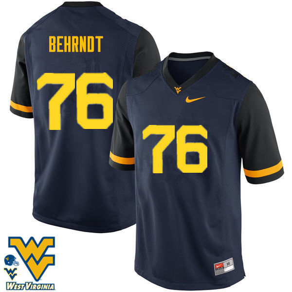 NCAA Men's Chase Behrndt West Virginia Mountaineers Navy #76 Nike Stitched Football College Authentic Jersey EH23L00GX